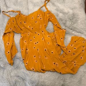 Faithfull the Brand Yellow and Pink Floral Jumpsuit